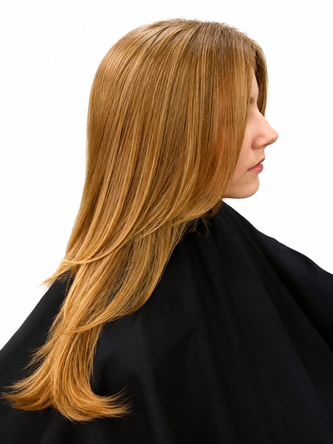 Long copper blonde hair with straight layers